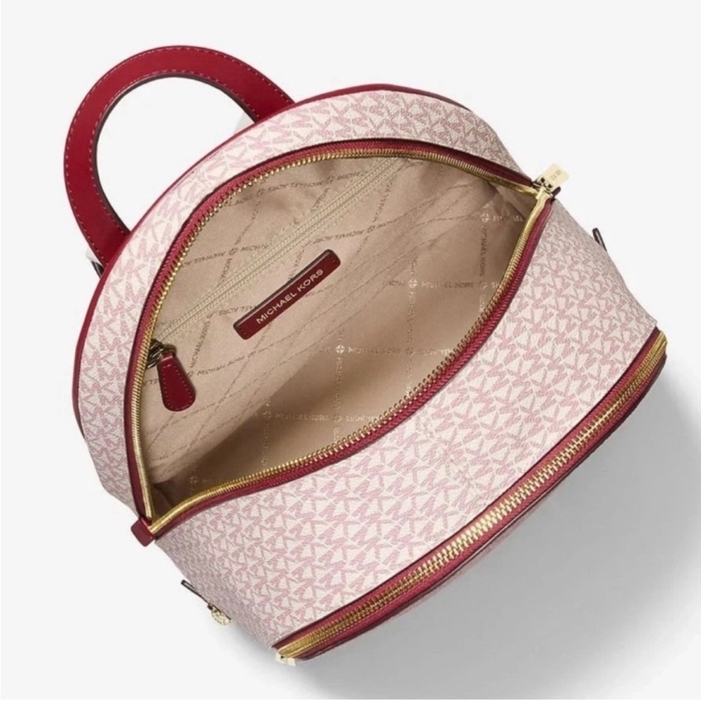 Michael Kors Burgundy MK Logo Backpack with Cream Trim - Picture 4 of 7